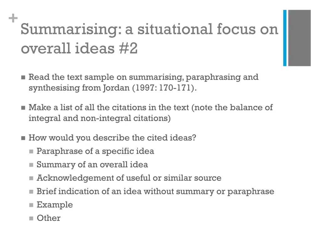 summarising a situational focus on overall ideas 2