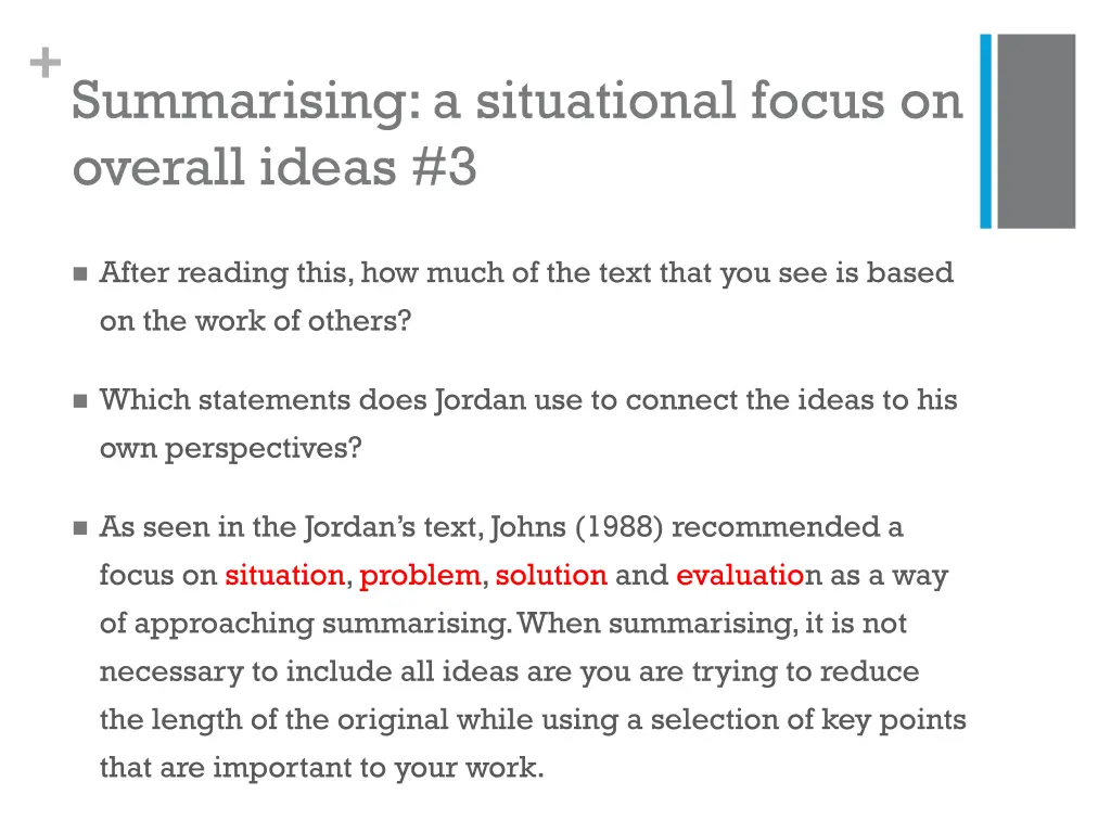 summarising a situational focus on overall ideas 3