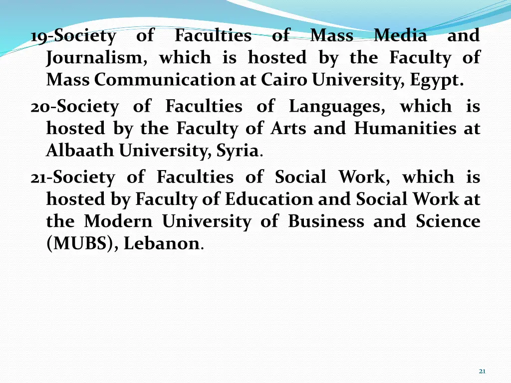 19 society of faculties of mass media