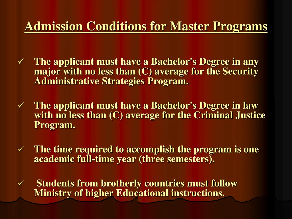 admission conditions for master programs