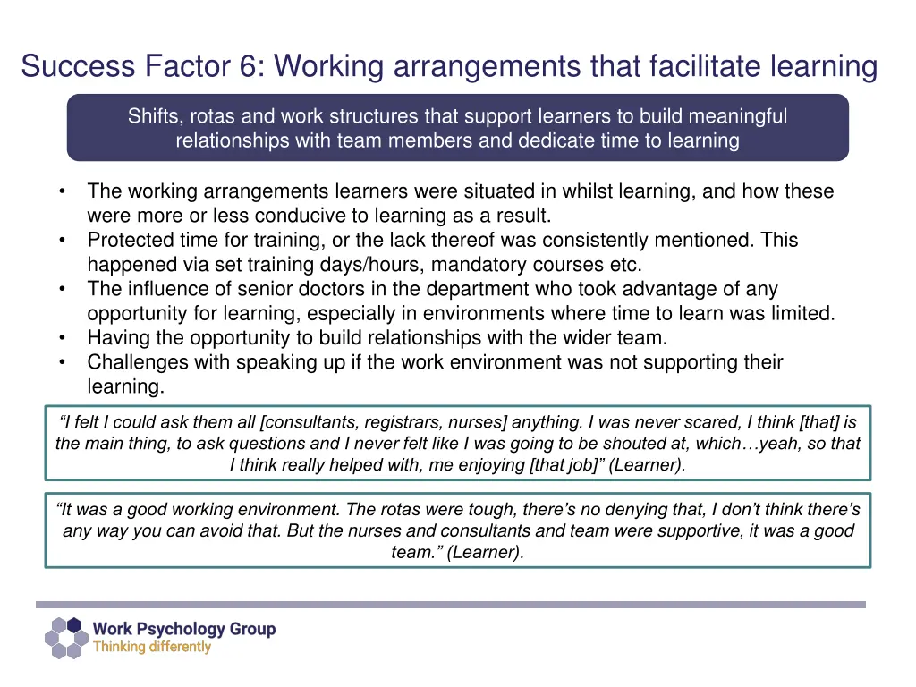 success factor 6 working arrangements that