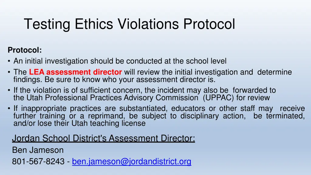 testing ethics violations protocol