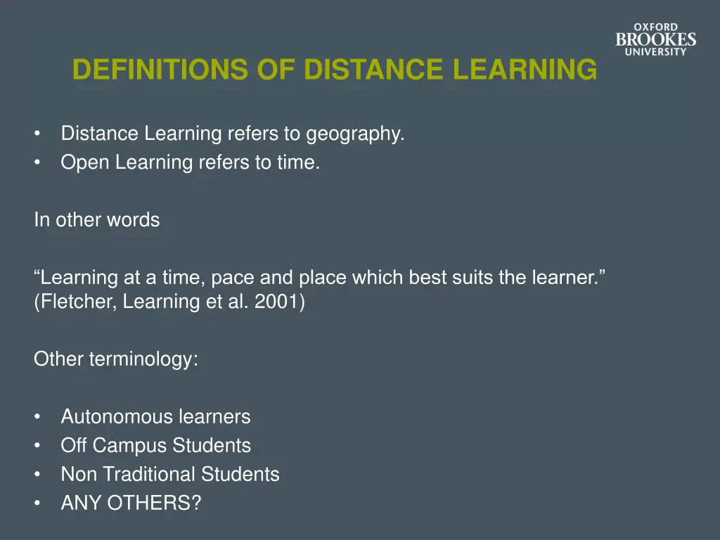 definitions of distance learning