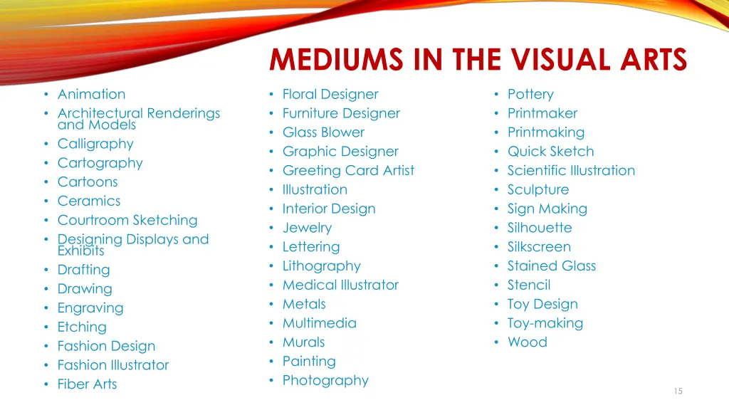 mediums in the visual arts