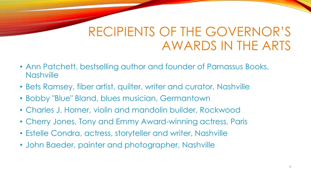 recipients of the governor s awards in the arts