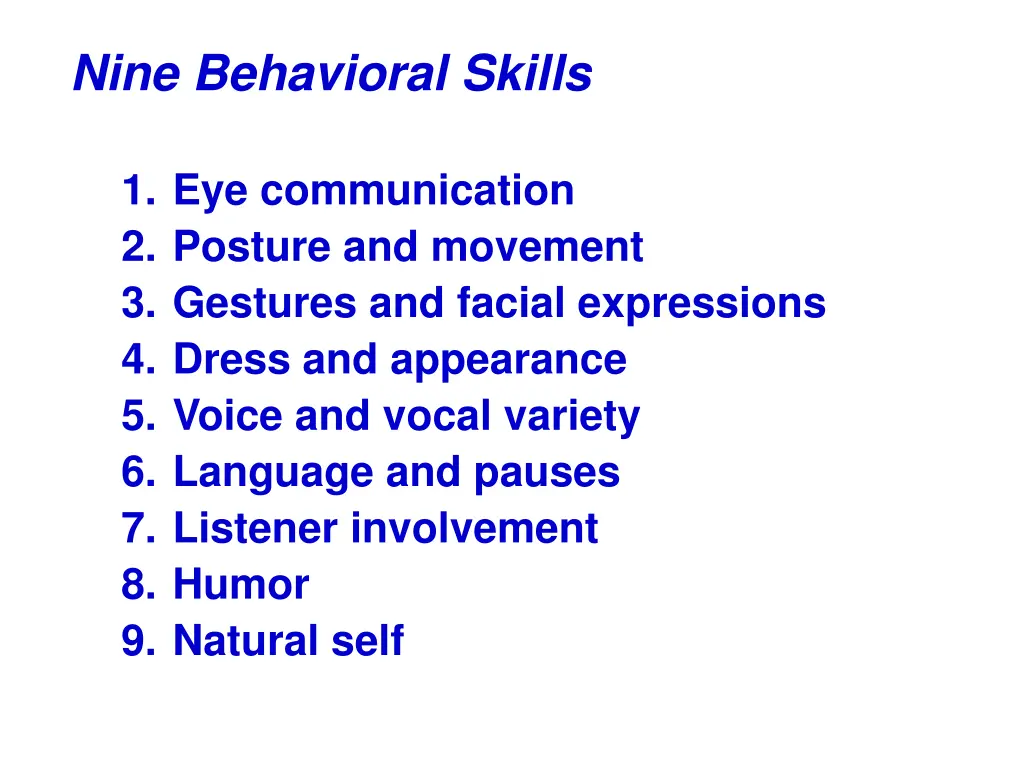 nine behavioral skills