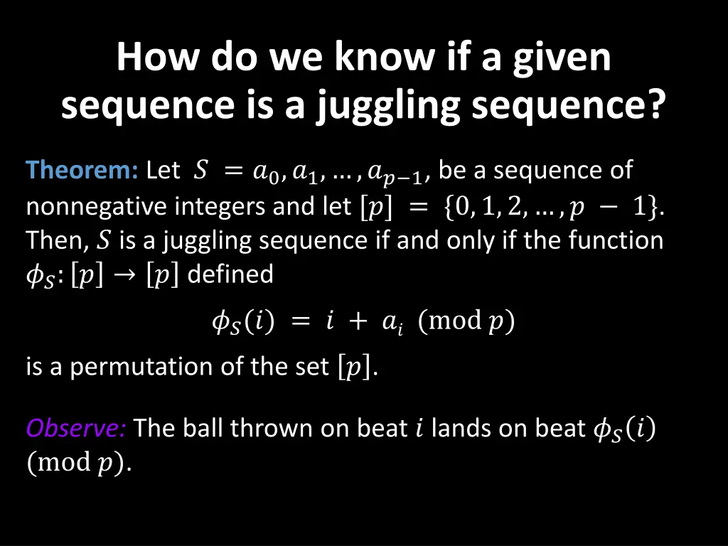 how do we know if a given sequence is a juggling 1