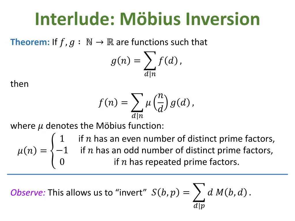 interlude m bius inversion