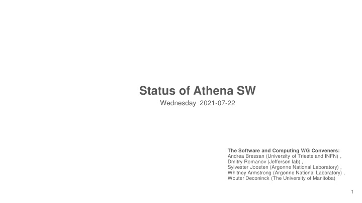 status of athena sw wednesday 2021 07 22