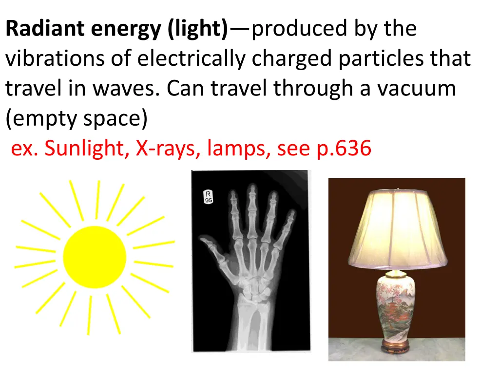 radiant energy light produced by the vibrations