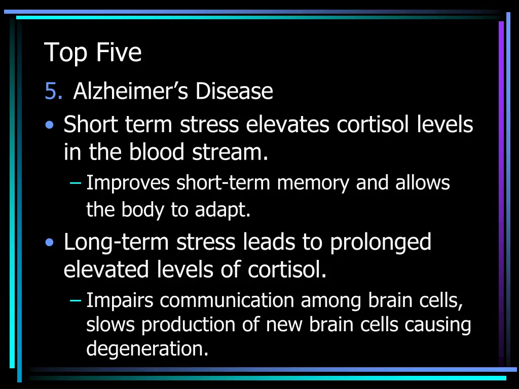 top five 5 alzheimer s disease short term stress