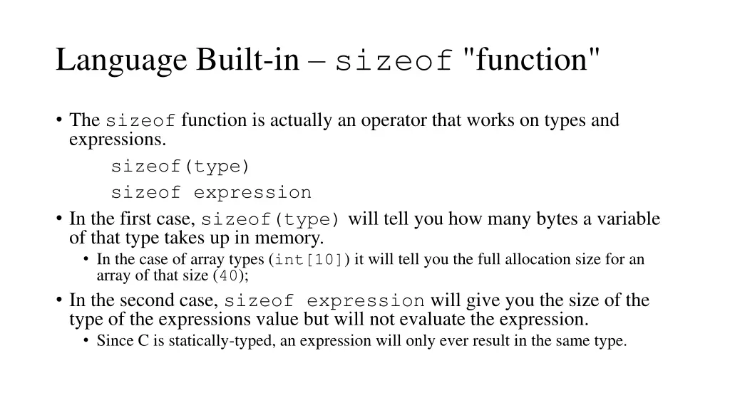 language built in sizeof function