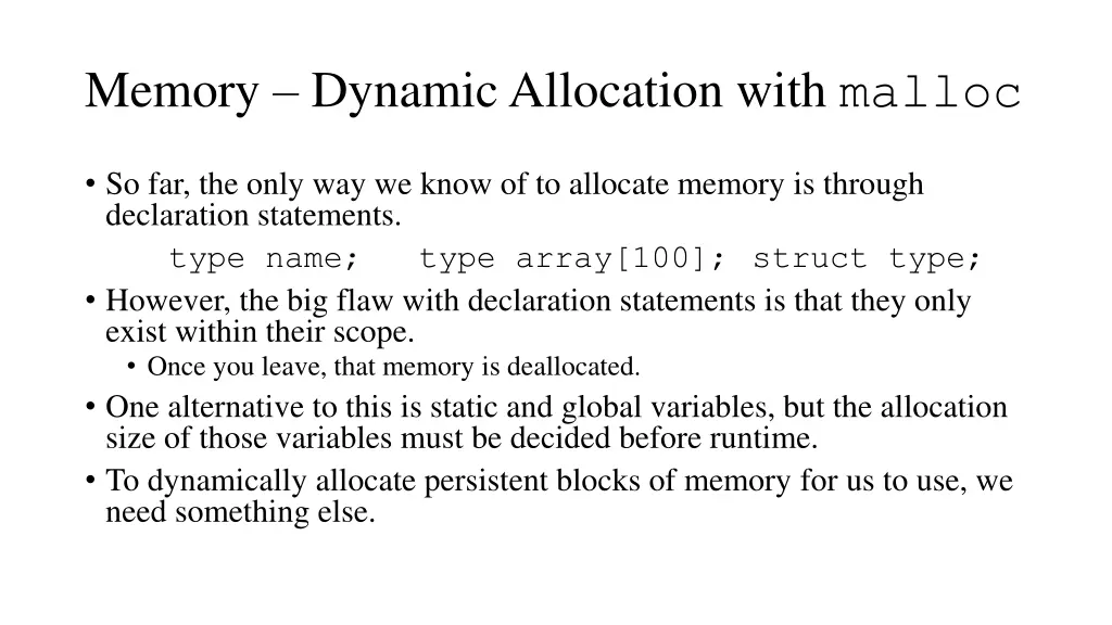 memory dynamic allocation with malloc