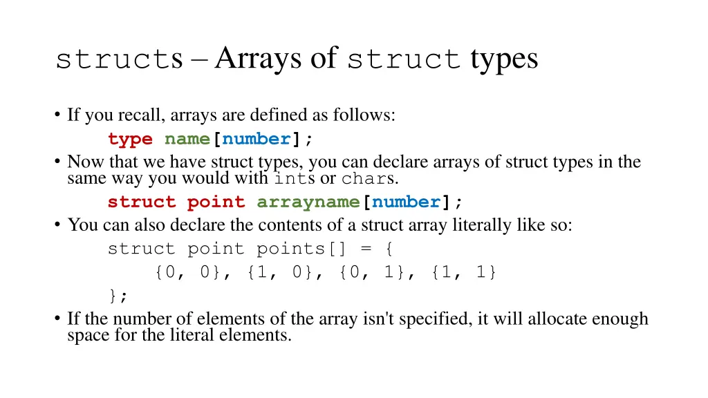 struct s arrays of struct types