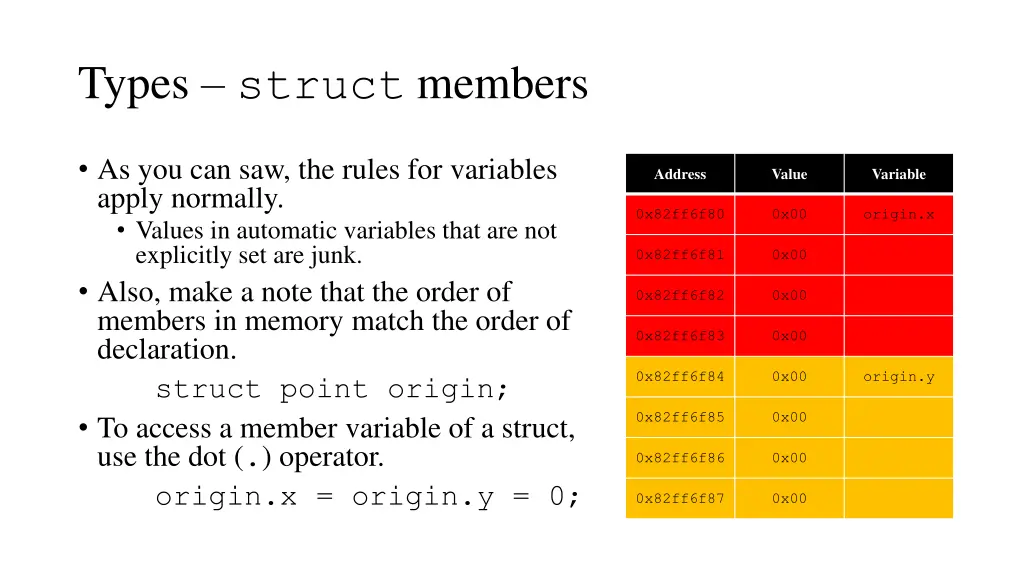 types struct members