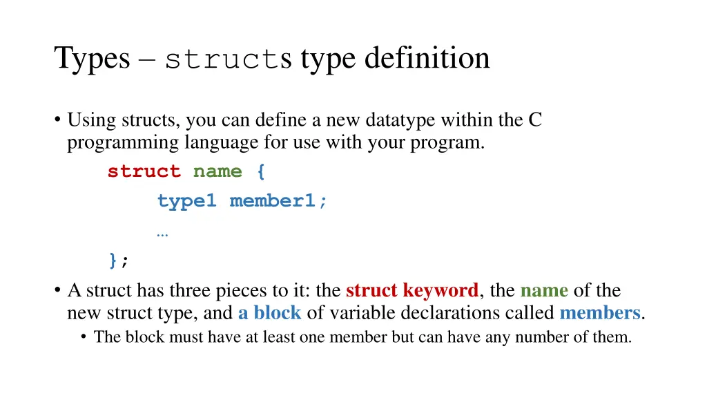 types struct s type definition