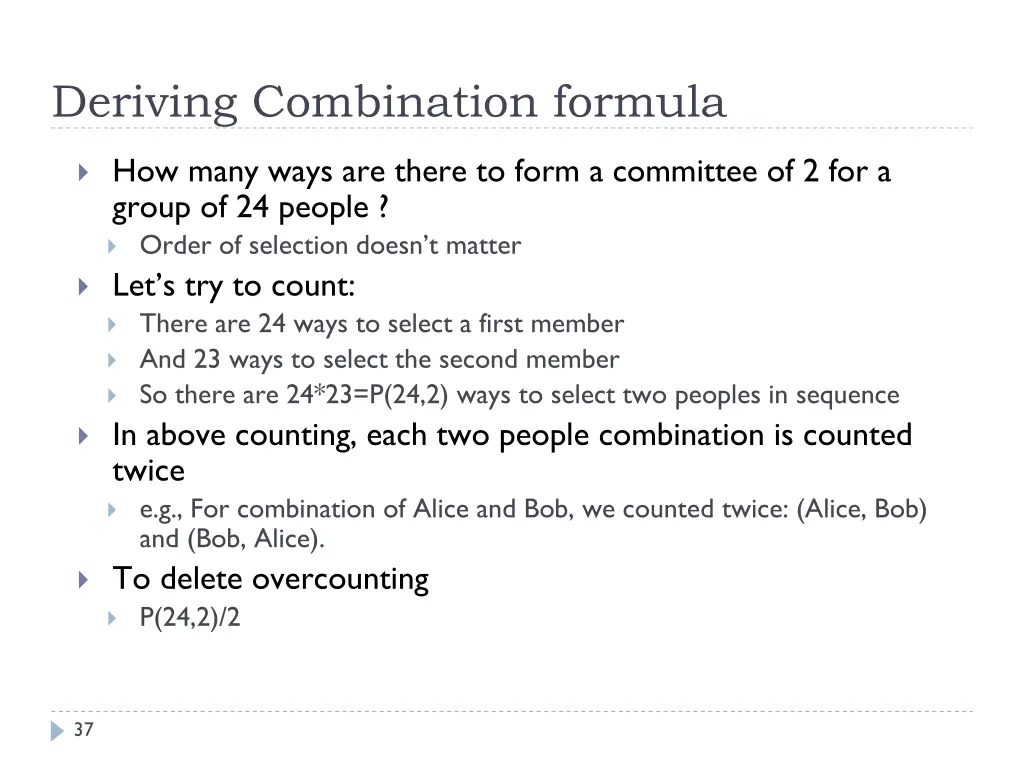 deriving combination formula