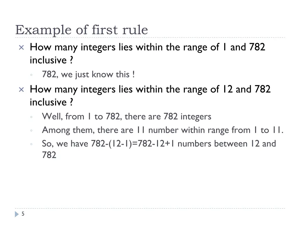 example of first rule how many integers lies