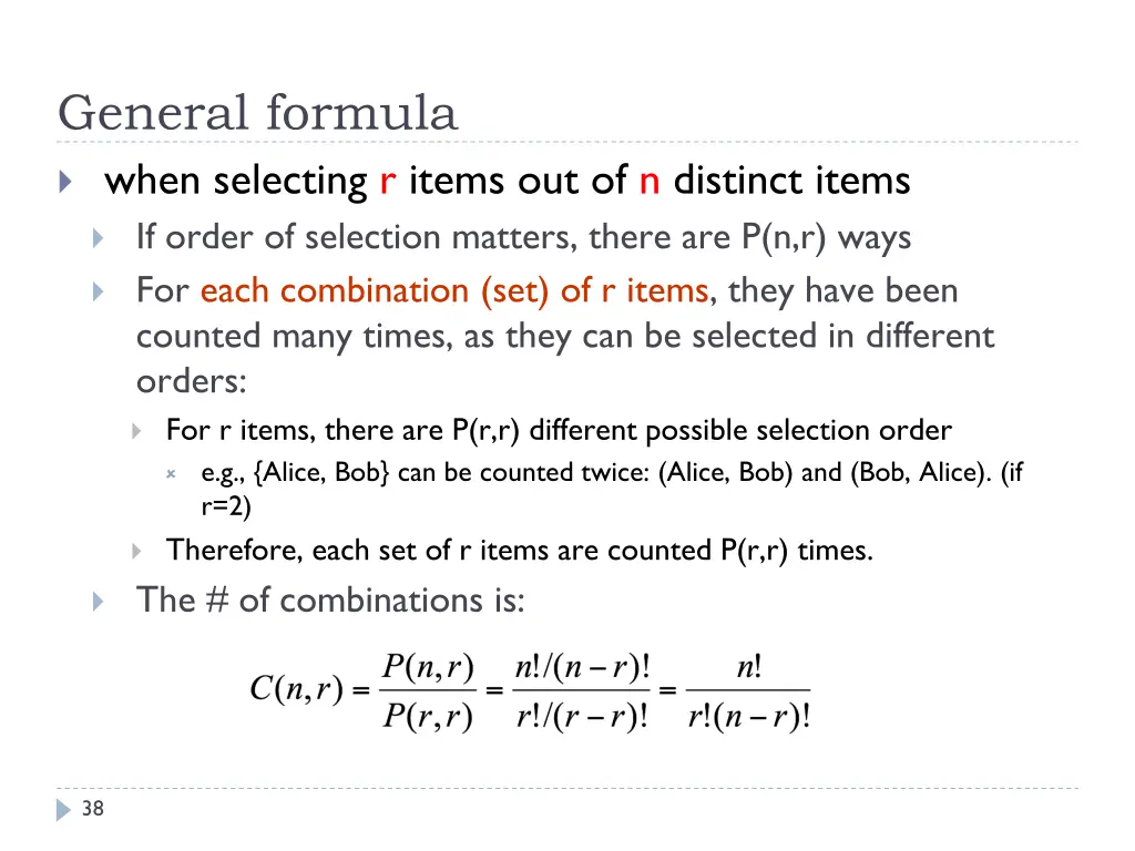 general formula when selecting r items