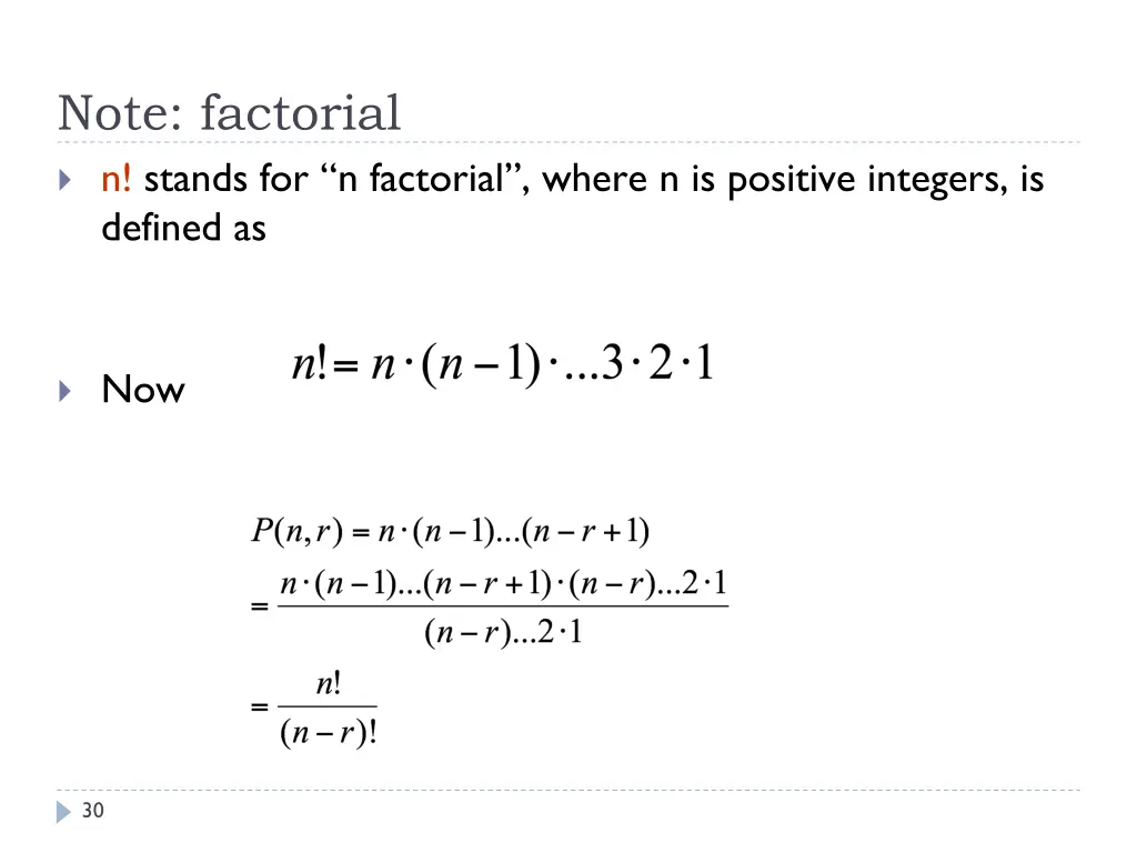 note factorial n stands for n factorial where