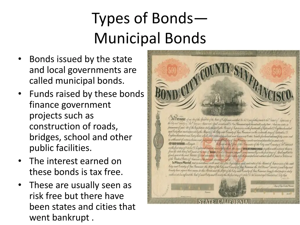 types of bonds municipal bonds