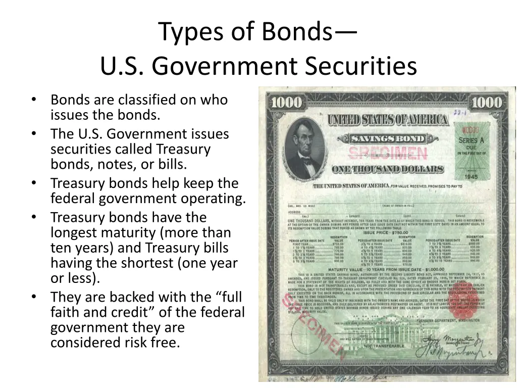 types of bonds u s government securities