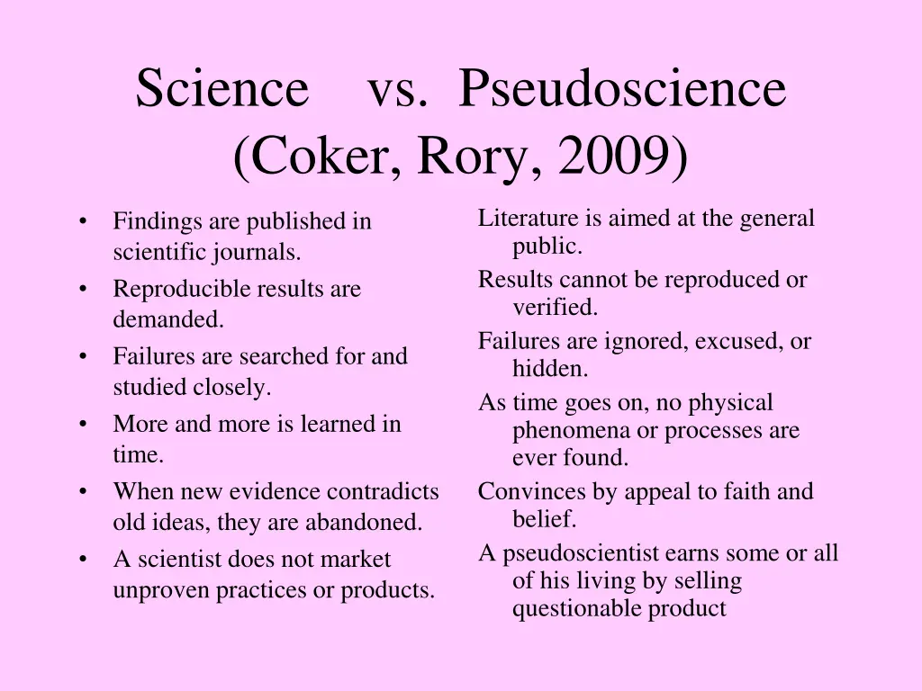 science vs pseudoscience coker rory 2009