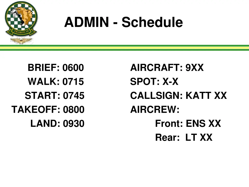 admin schedule