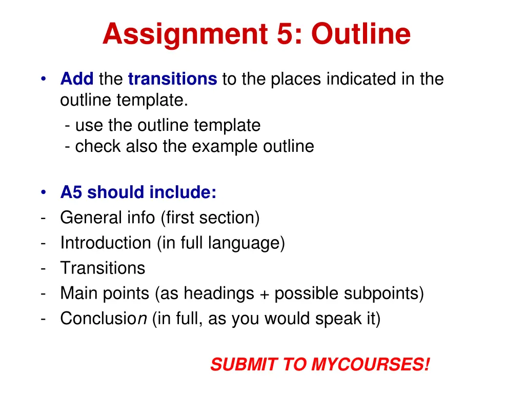 assignment 5 outline