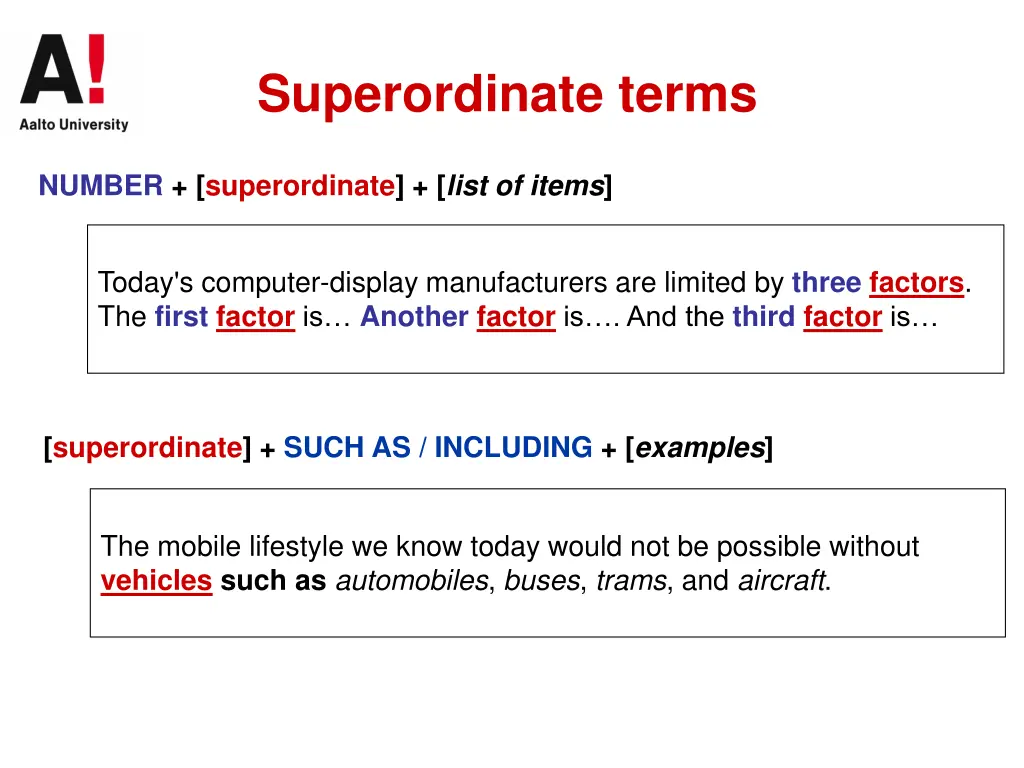 superordinate terms