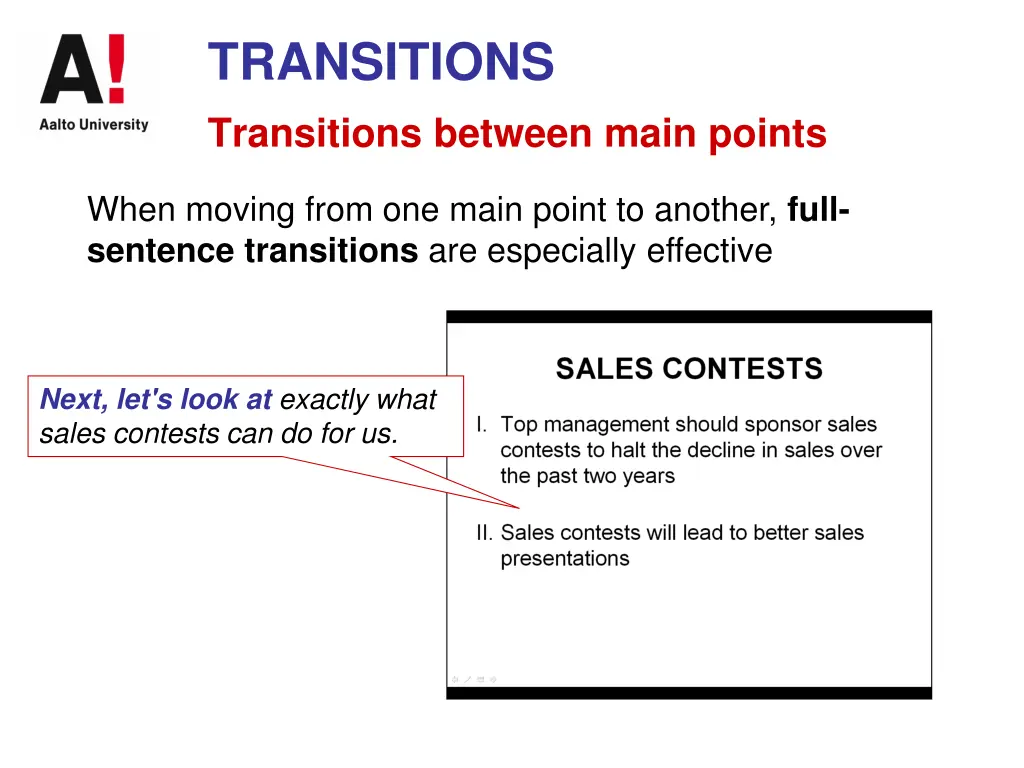 transitions transitions between main points