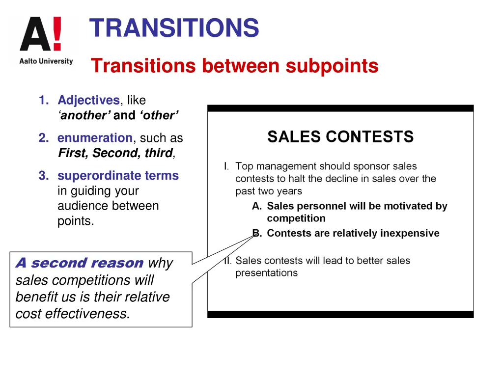 transitions transitions between subpoints 1