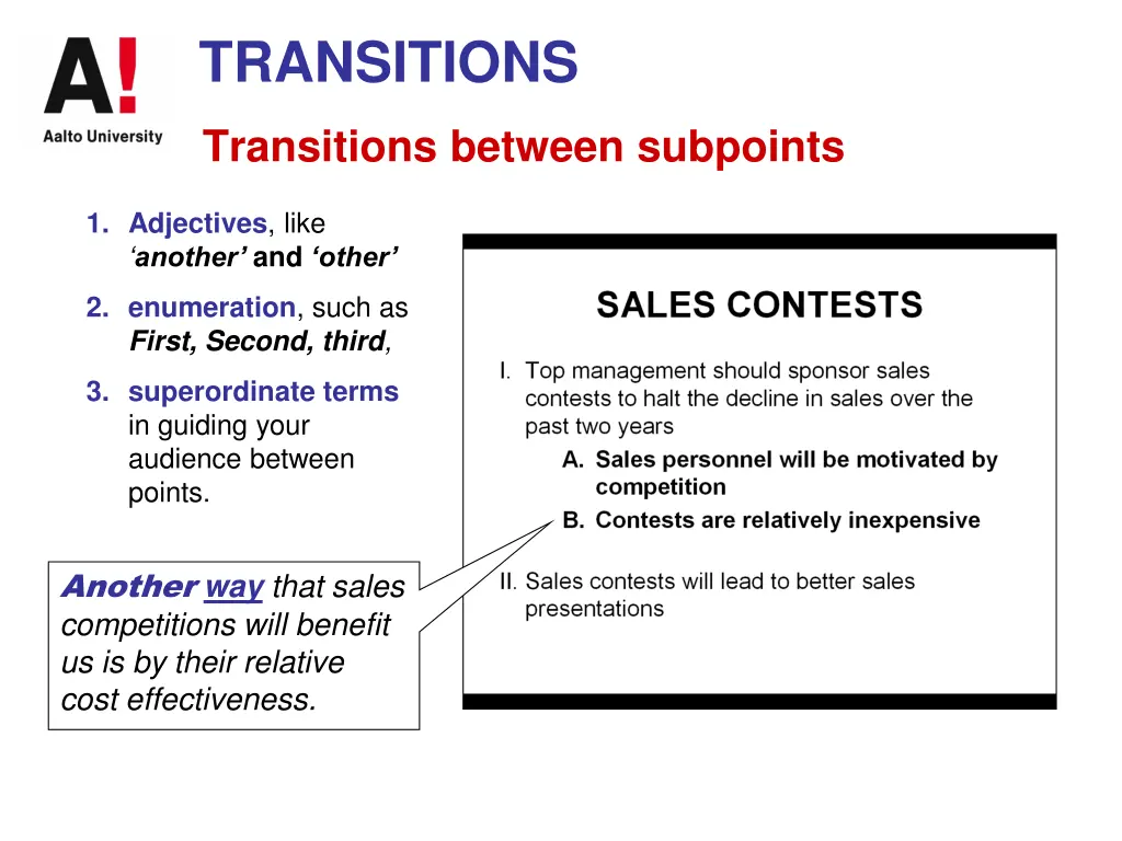 transitions transitions between subpoints