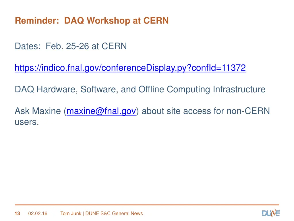 reminder daq workshop at cern