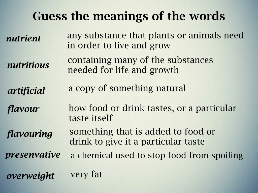 guess the meanings of the words