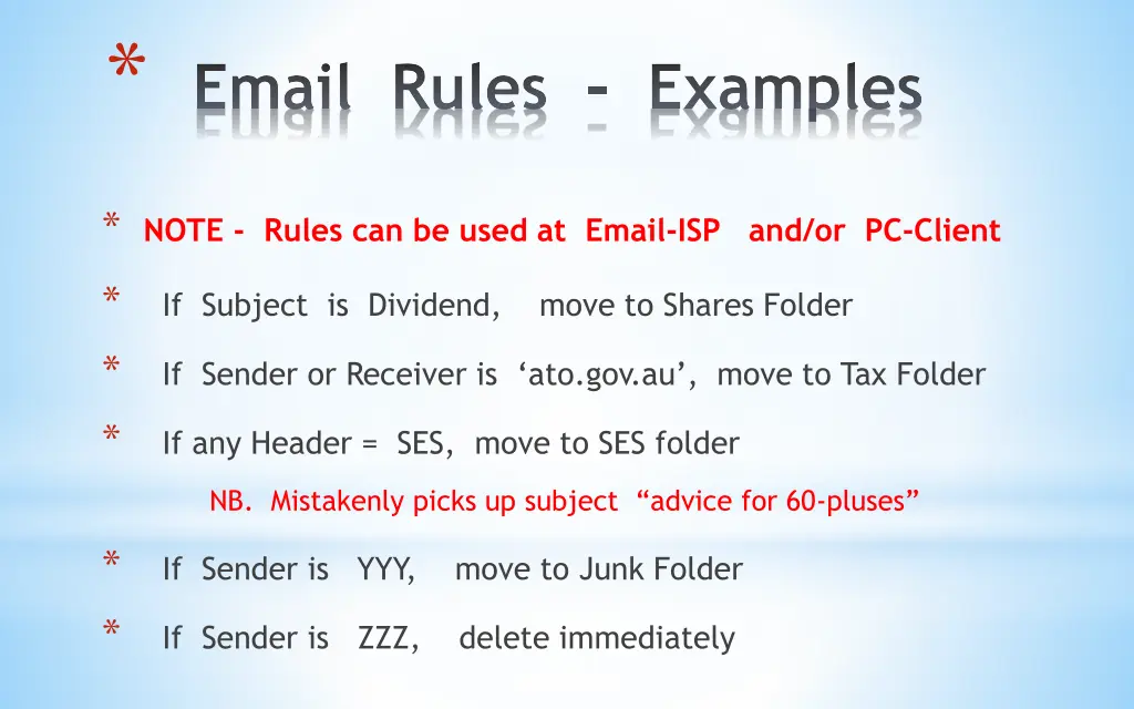 email rules examples