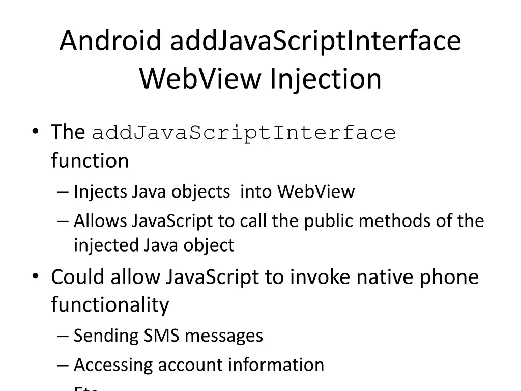 android addjavascriptinterface webview injection