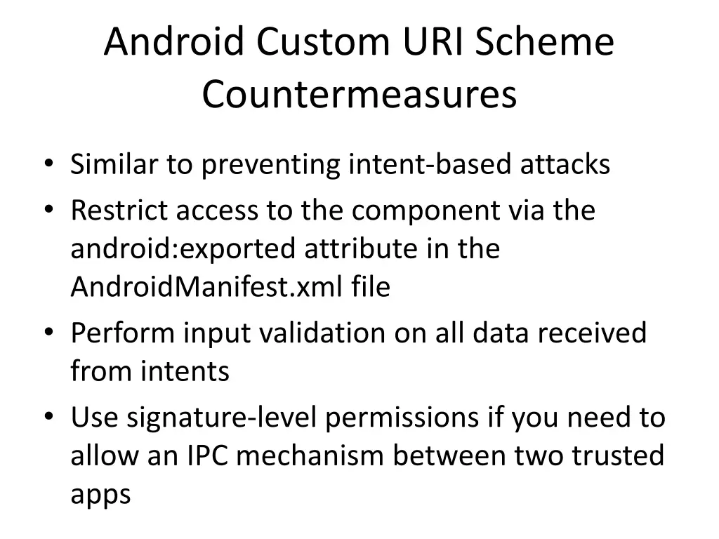 android custom uri scheme countermeasures