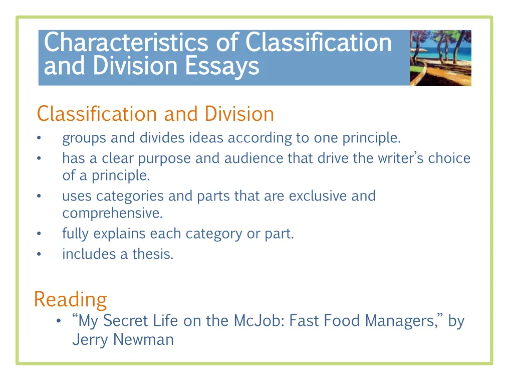 characteristics of classification characteristics