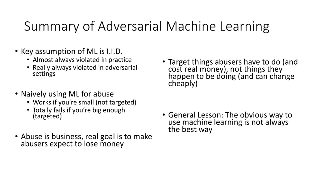 summary of adversarial machine learning