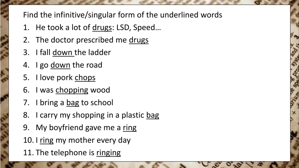 find the infinitive singular form