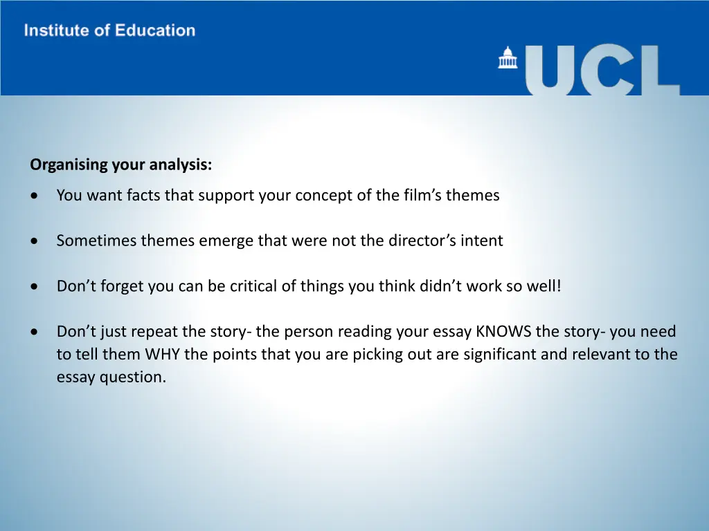 organising your analysis you want facts that