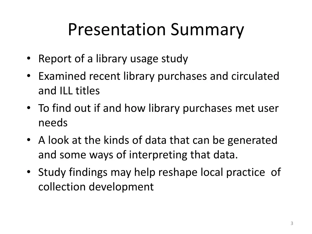 presentation summary