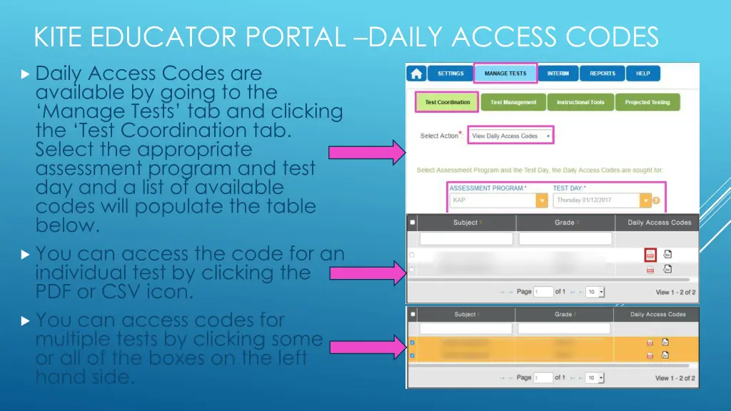 kite educator portal daily access codes daily