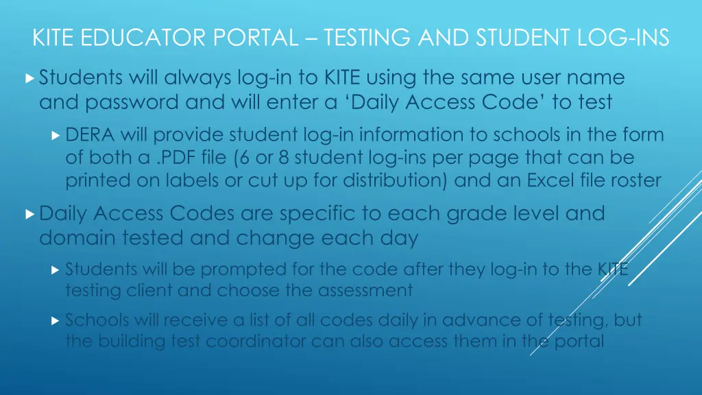 kite educator portal testing and student log ins