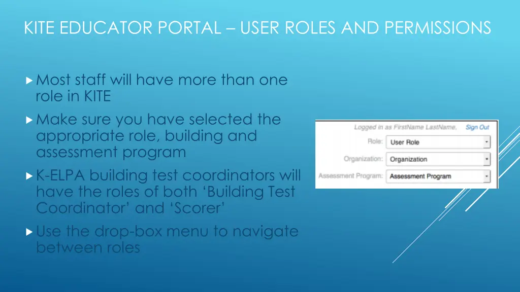 kite educator portal user roles and permissions