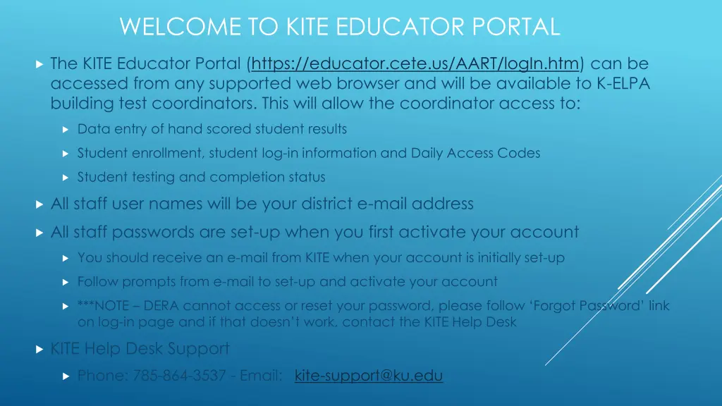 welcome to kite educator portal