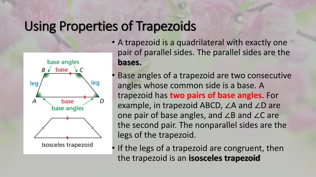 using properties of trapezoids using properties