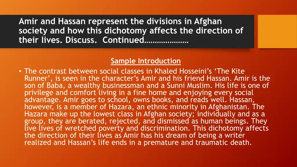 amir and hassan represent the divisions in afghan 1