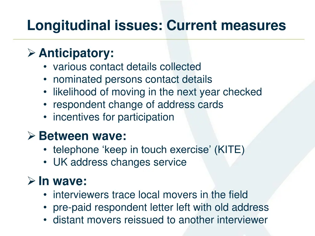 longitudinal issues current measures